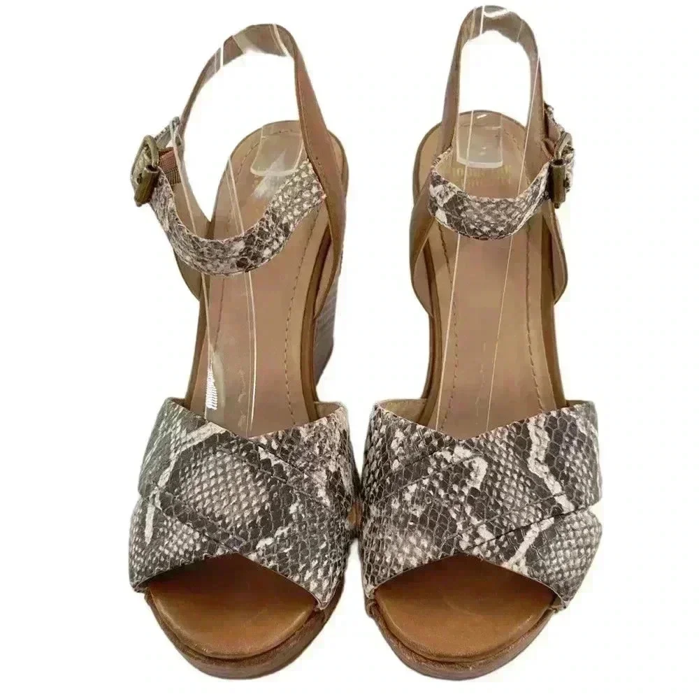 Johnston and Murphy Maren sandals size 7.5 tan leather snake print platform